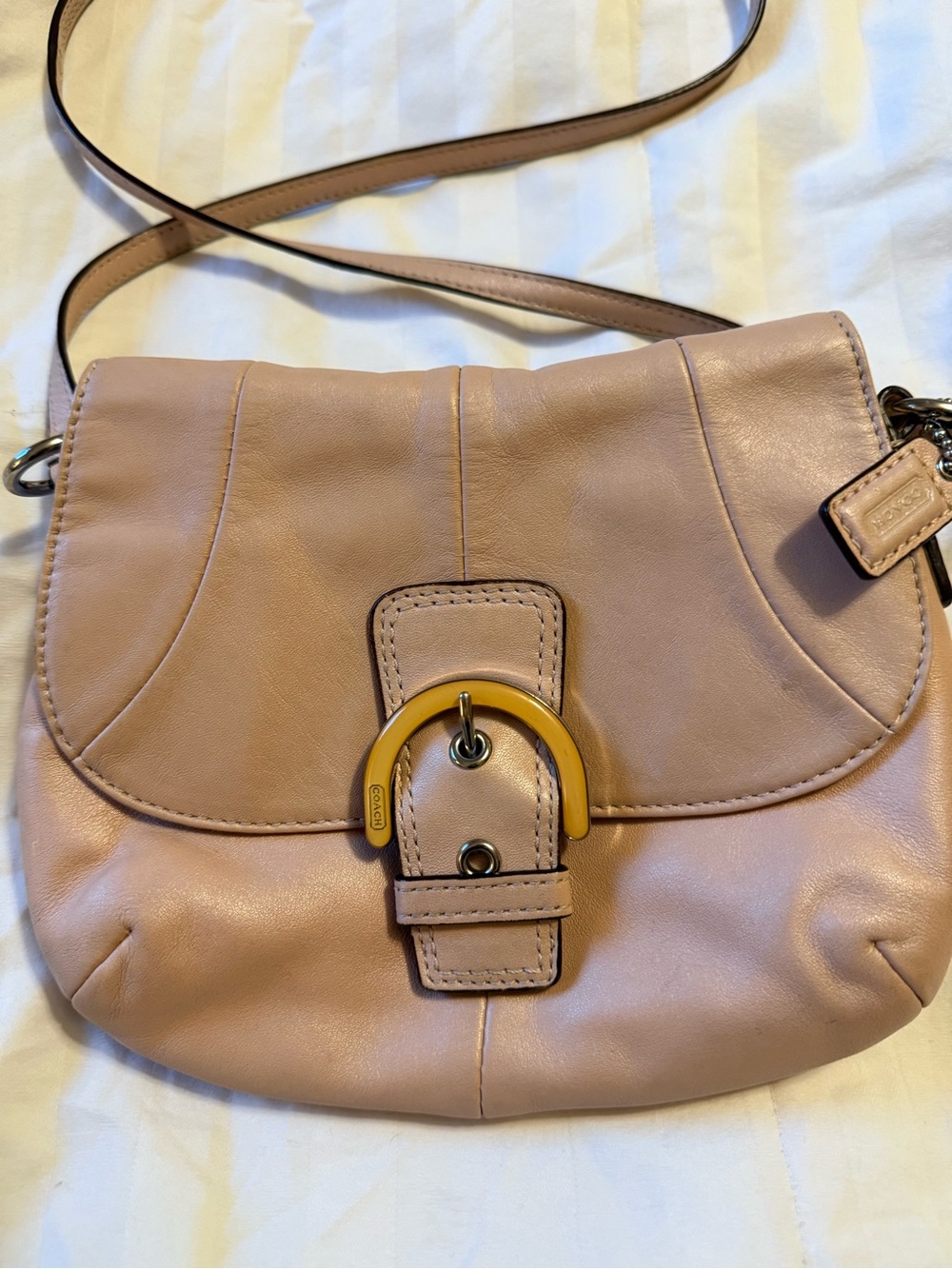 Coach SOHO Crossbody Bag in Blush Pink with Buckle Accent
